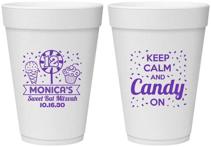 Personalized Bat Mitzvah 16 oz Foam Cups - 12th Birthday Cupcake | 120001