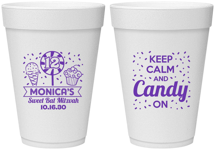 Personalized Bat Mitzvah 16 oz Foam Cups - 12th Birthday Cupcake | 120001