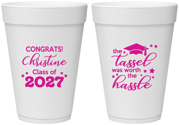 Personalized Graduation 16 oz Foam Cups - Class Of 2027 Tassel Hassel | 130013