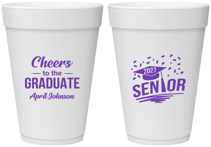 Personalized Graduation 16 oz Foam Cups - Class Of 2027 Cheers Graduate | 130035