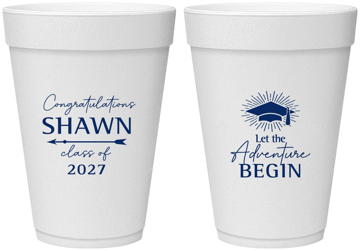 Personalized Graduation 16 oz Foam Cups - Class Of 2027 Adventure Begin | 130048