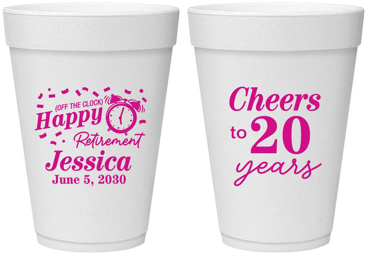 Personalized Retirement 16 oz Foam Cups - Off The Clock | 150001