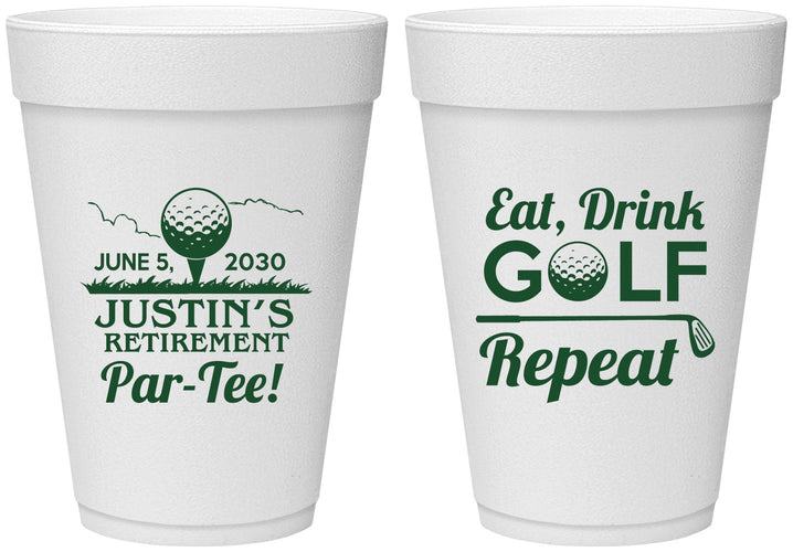 Personalized Retirement 16 oz Foam Cups - Eat Drink Golf Repeat | 150005