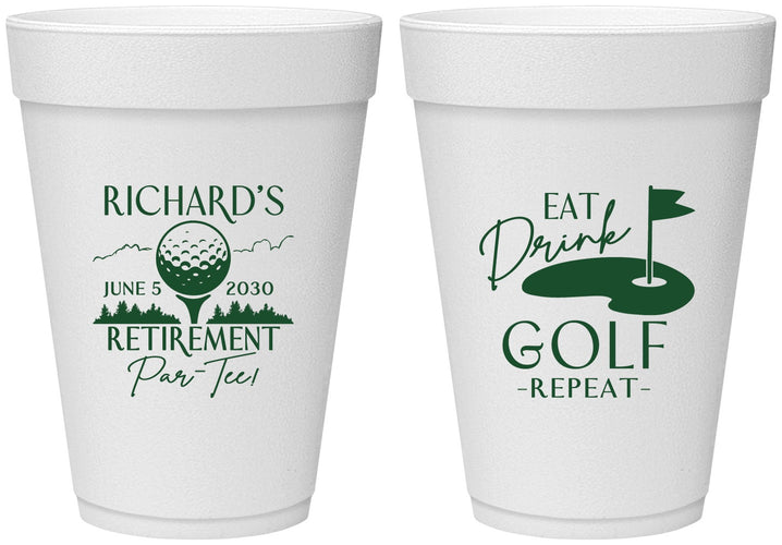 Personalized Retirement 16 oz Foam Cups - Eat Drink Golf Repeat | 150006