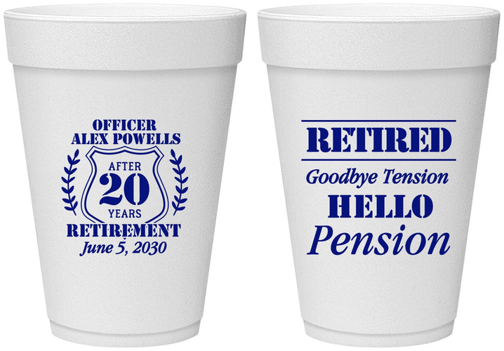 Personalized Retirement 16 oz Foam Cups - Police Officer | 150011