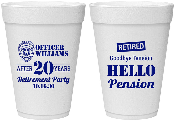Personalized Retirement 16 oz Foam Cups - Police Officer | 150013