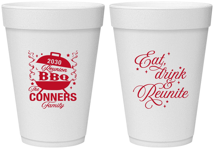 Personalized Family Reunion 16 oz Foam Cups - Bbq Eat Drink Reunite | 160000