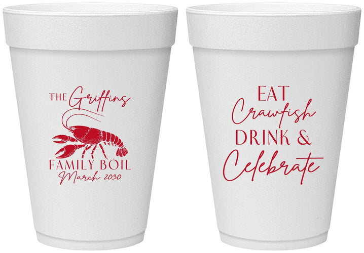 Personalized Family Reunion 16 oz Foam Cups - Crawfish Boil | 160007