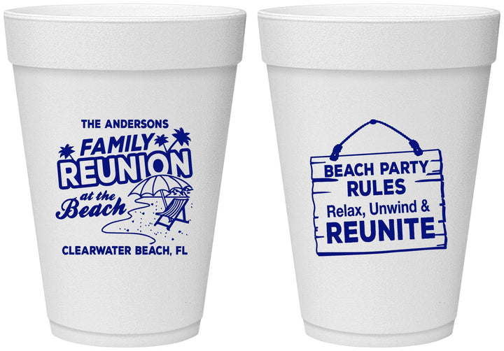 Personalized Family Reunion 16 oz Foam Cups - Beach Reunite | 160011