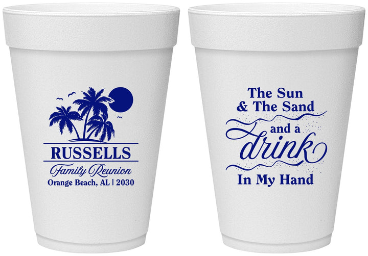 Personalized Family Reunion 16 oz Foam Cups - Sun Sand Drink Beach | 160015