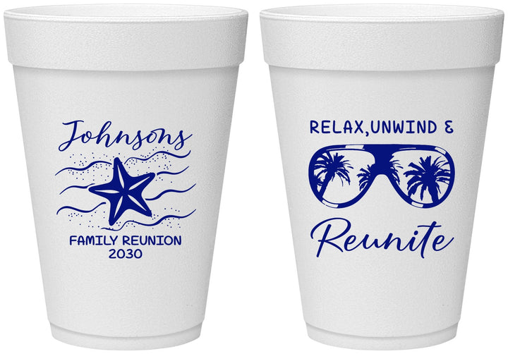 Personalized Family Reunion 16 oz Foam Cups - Relax Unwind Reunite | 160019