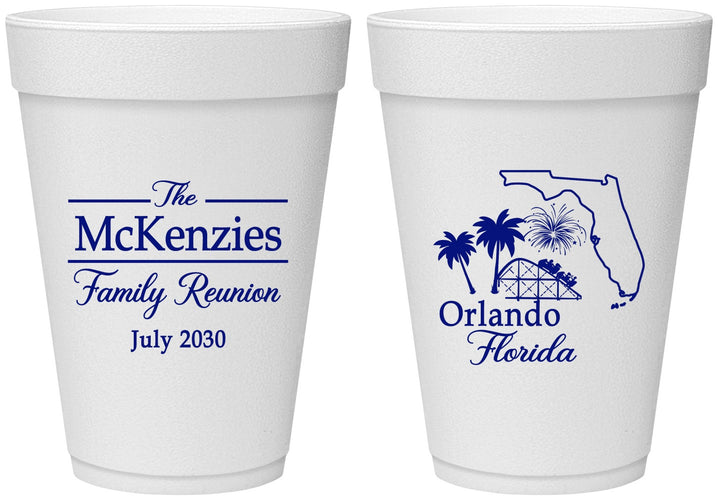 Personalized Family Reunion 16 oz Foam Cups - Orlando Florida | 160035