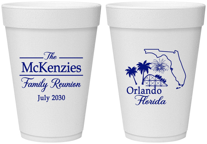Personalized Family Reunion 16 oz Foam Cups - Orlando Florida | 160035
