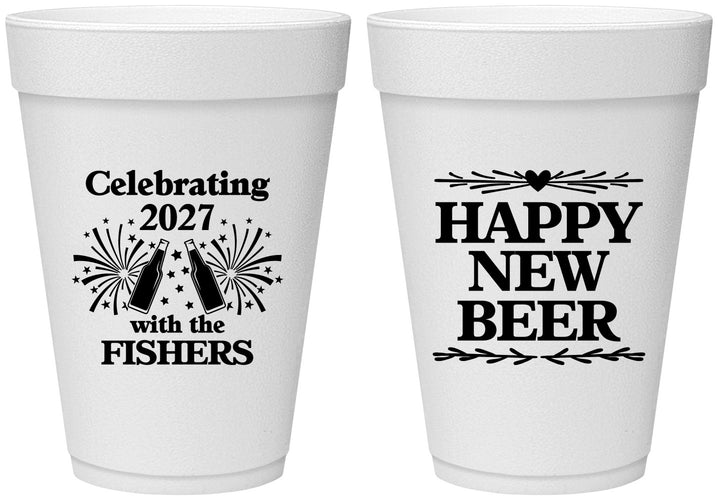 Personalized New Years 16 oz Foam Cups - 2027 Happy New Beer | 170004