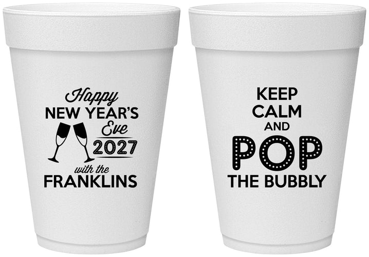 Personalized New Years 16 oz Foam Cups - 2027 Pop The Bubbly | 170006