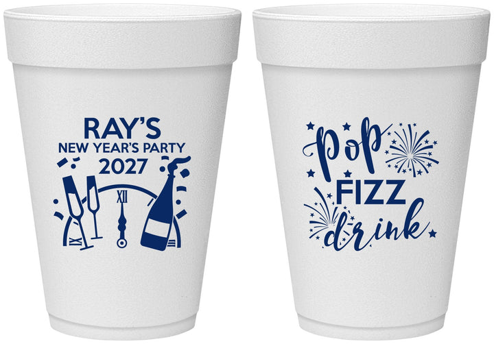 Personalized New Years 16 oz Foam Cups - 2027 Pop Fizz Drink | 170007
