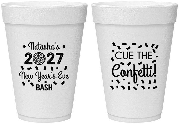 Personalized New Years 16 oz Foam Cups - 2027 Nye Confetti | 170012