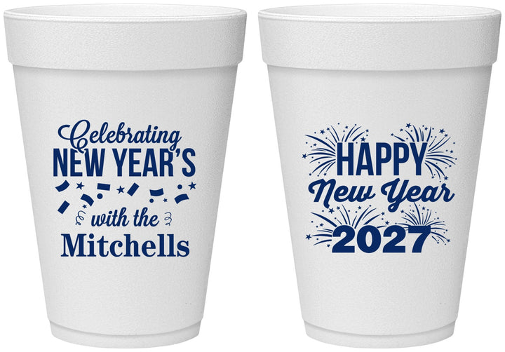 Personalized New Years 16 oz Foam Cups - 2027 Nye Confetti | 170015