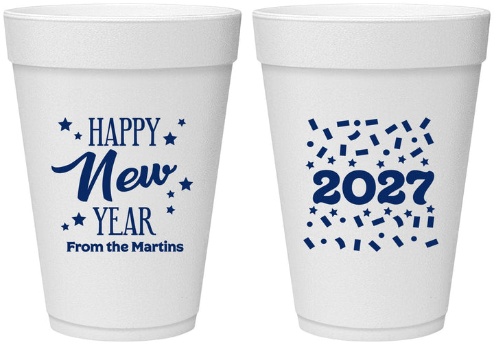 Personalized New Years 16 oz Foam Cups - 2027 Confetti | 170027