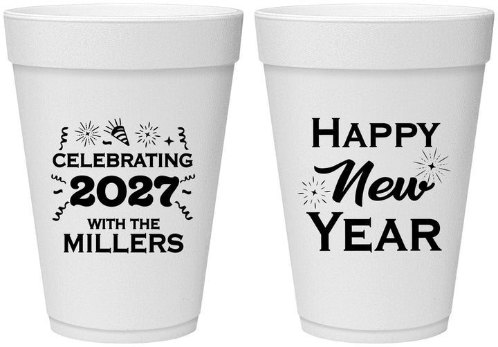 Personalized New Years 16 oz Foam Cups - 2027 Nye Confetti | 170028