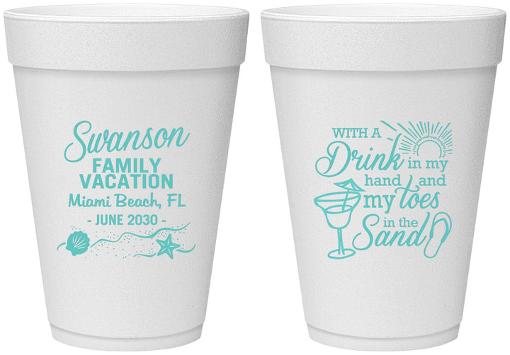Personalized Family Vacation 16 oz Foam Cups - Beach Toes In The Sand | 180000