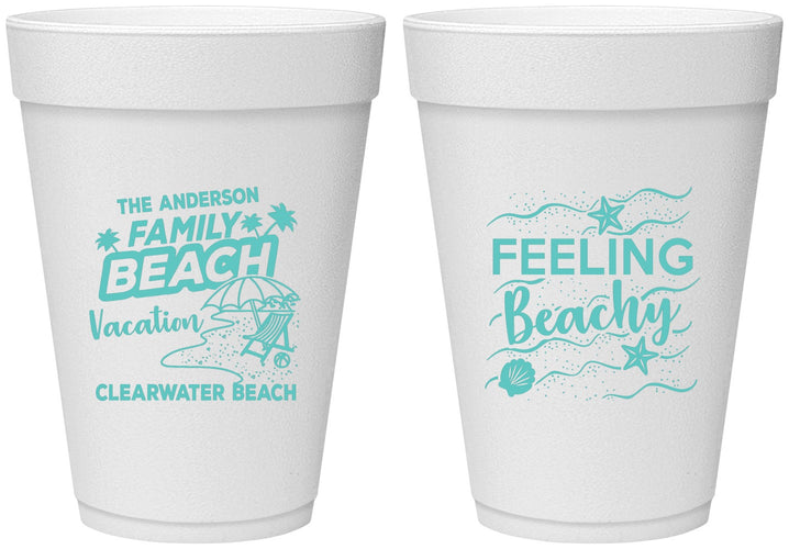 Personalized Family Vacation 16 oz Foam Cups - Feeling Beachy | 180002
