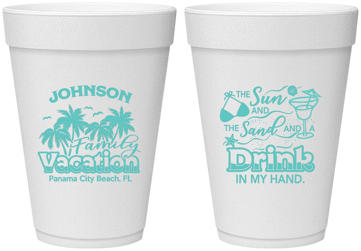 Personalized Family Vacation 16 oz Foam Cups - Sun And Sand Beach | 180007