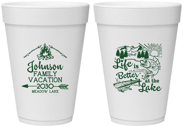 Personalized Family Vacation 16 oz Foam Cups - Lake Camping | 180011