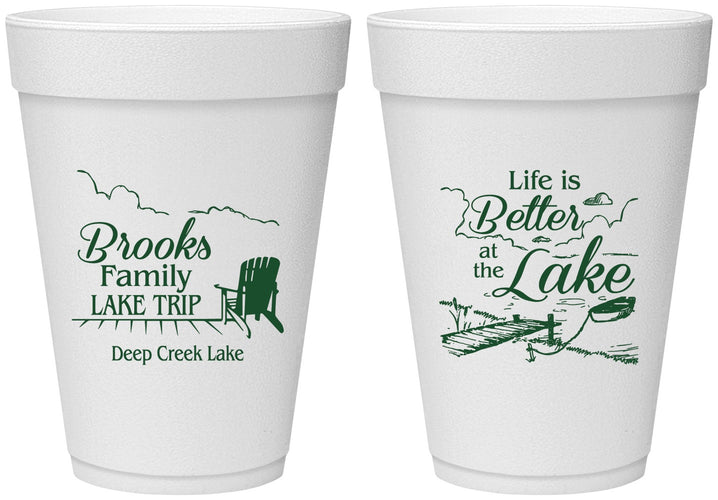 Personalized Family Vacation 16 oz Foam Cups - Lake Camping | 180012