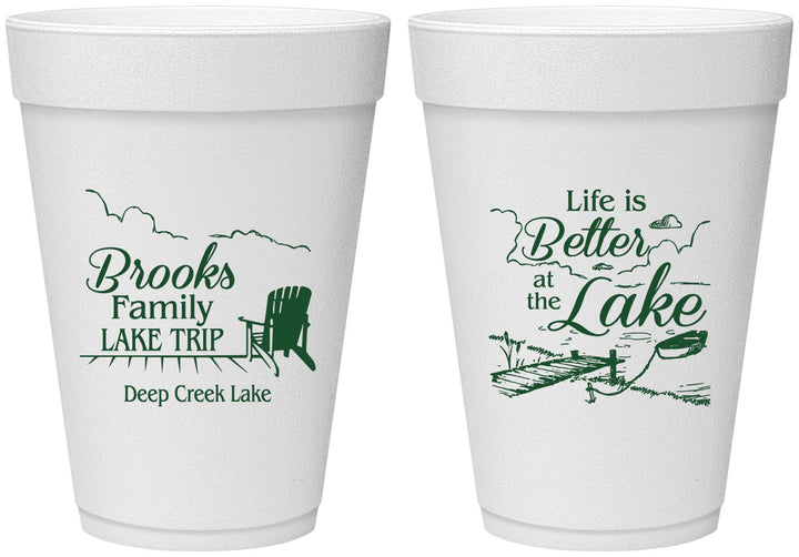 Personalized Family Vacation 16 oz Foam Cups - Lake Camping | 180012