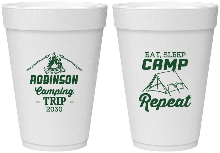 Personalized Family Vacation 16 oz Foam Cups - Eat Sleep Camp Repeat | 180014