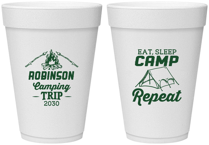Personalized Family Vacation 16 oz Foam Cups - Eat Sleep Camp Repeat | 180014