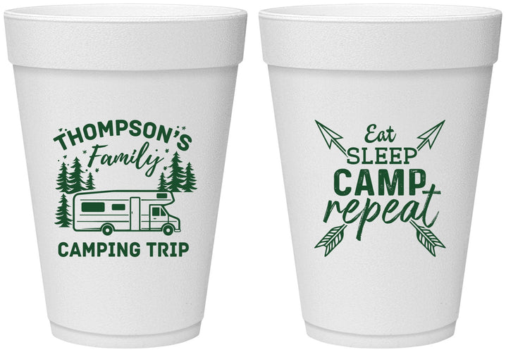 Personalized Family Vacation 16 oz Foam Cups - Camping Trip | 180016