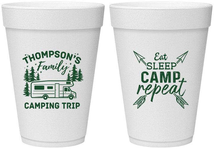 Personalized Family Vacation 16 oz Foam Cups - Camping Trip | 180016