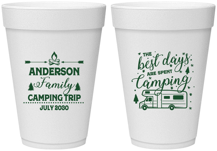 Personalized Family Vacation 16 oz Foam Cups - Camping Trip | 180017