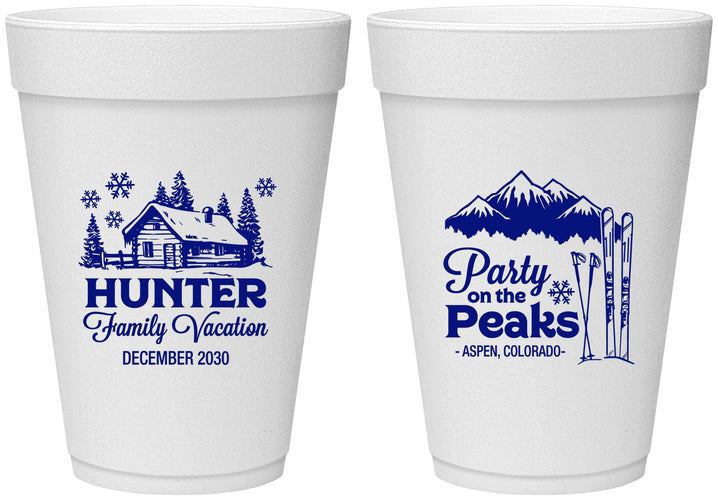 Personalized Family Vacation 16 oz Foam Cups - Ski Trip Peaks | 180020
