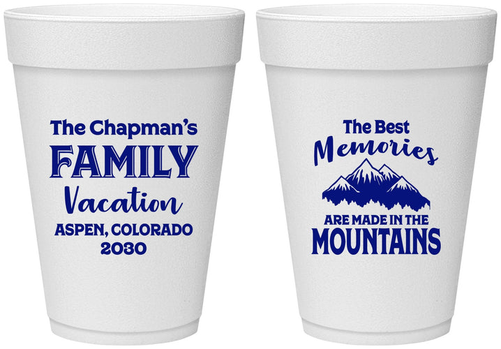 Personalized Family Vacation 16 oz Foam Cups - Mountains | 180021