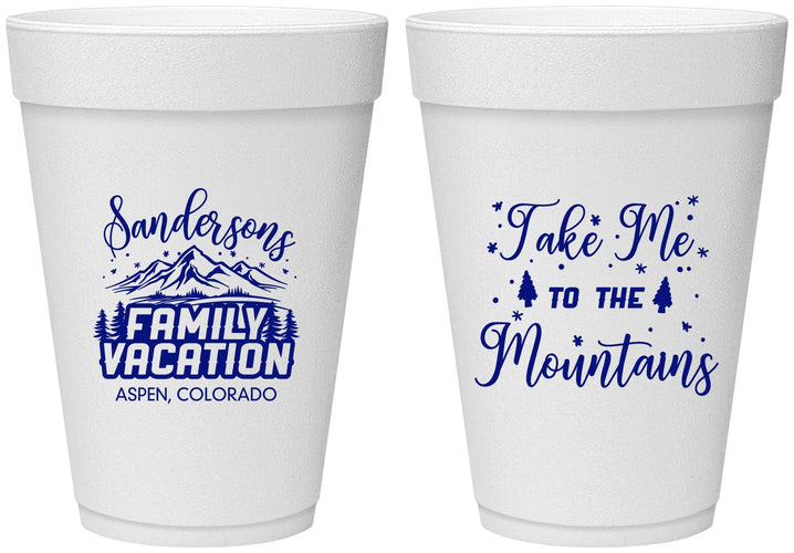 Personalized Family Vacation 16 oz Foam Cups - Ski Trip Peaks | 180023
