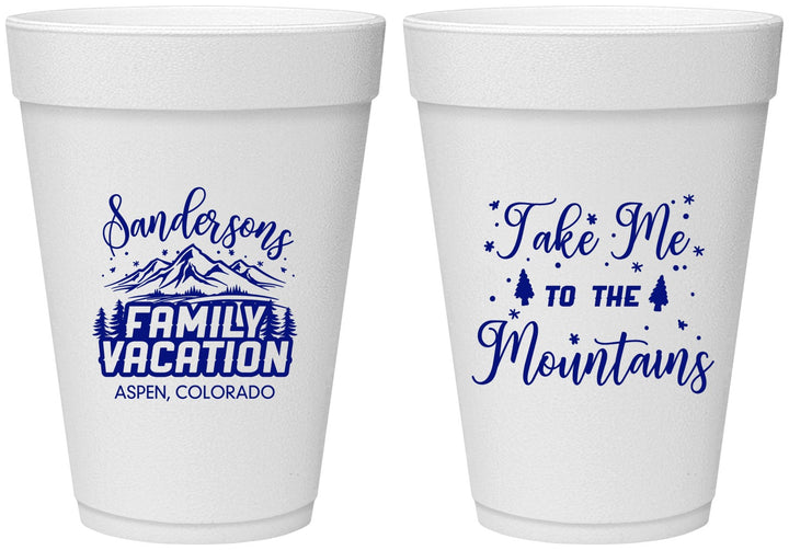 Personalized Family Vacation 16 oz Foam Cups - Ski Trip Peaks | 180023