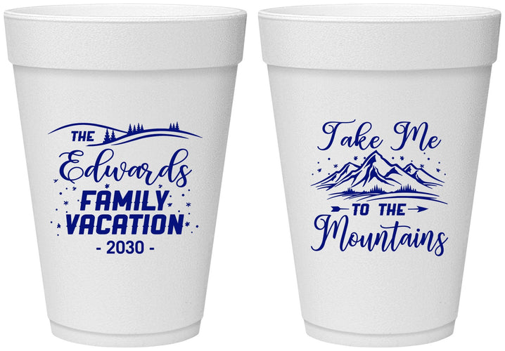Personalized Family Vacation 16 oz Foam Cups - Mountains | 180024