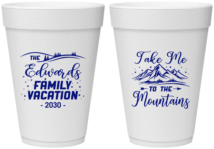 Personalized Family Vacation 16 oz Foam Cups - Mountains | 180024