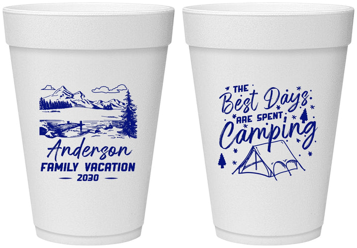Personalized Family Vacation 16 oz Foam Cups - Camping Trip | 180025