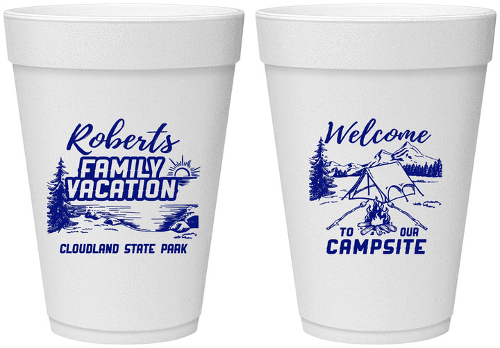 Personalized Family Vacation 16 oz Foam Cups - Camping Trip | 180026