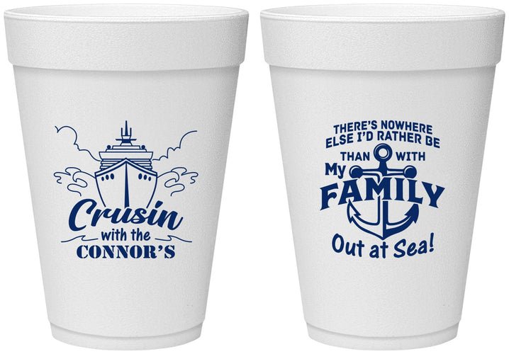 Personalized Family Vacation 16 oz Foam Cups - Nautical Cruise | 180031