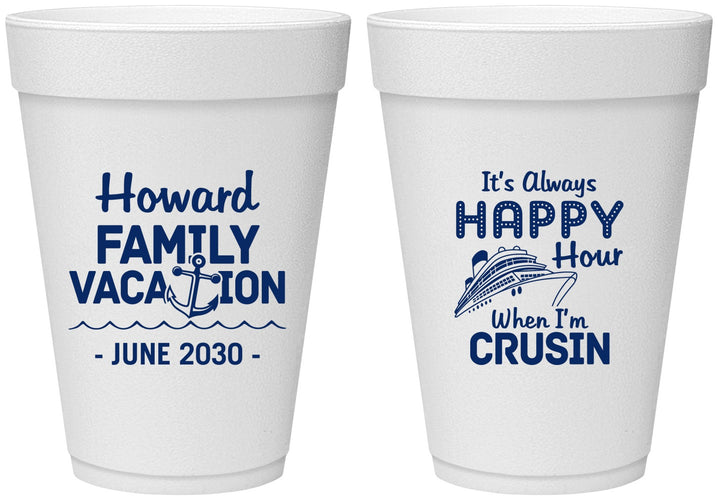 Personalized Family Vacation 16 oz Foam Cups - Crusin Cruise | 180033