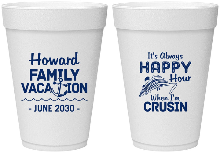 Personalized Family Vacation 16 oz Foam Cups - Crusin Cruise | 180033