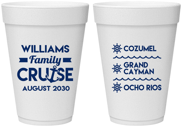 Personalized Family Vacation 16 oz Foam Cups - Nautical Cruise | 180034