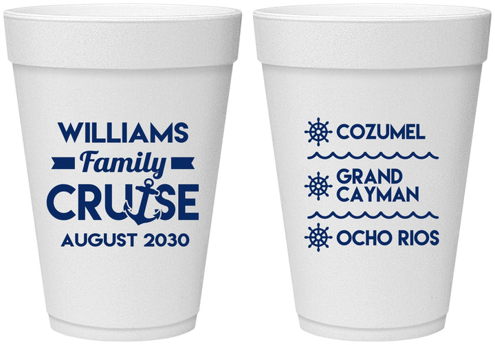 Personalized Family Vacation 16 oz Foam Cups - Nautical Cruise | 180034
