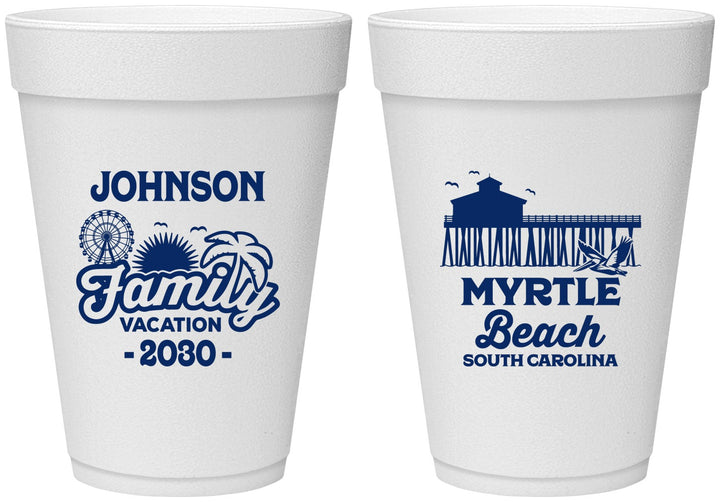 Personalized Family Vacation 16 oz Foam Cups - Myrtle Beach | 180045