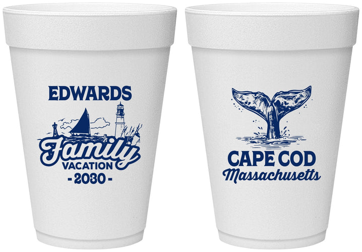 Personalized Family Vacation 16 oz Foam Cups - Cape Cod | 180046